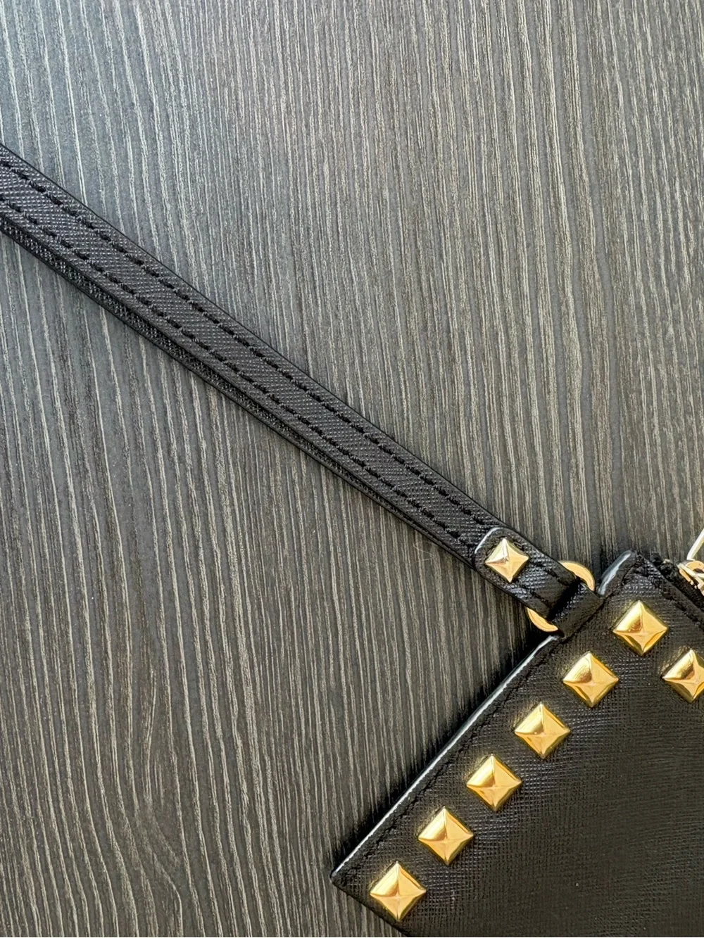 Michael Kors Studded Saffiano Leather Zip Wristlet Wallet Black Gold